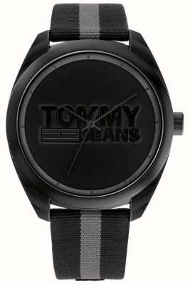 Tommy Jeans メンズ |ブラックダイヤル |黒とグレーのナイロンストラップ 1792039