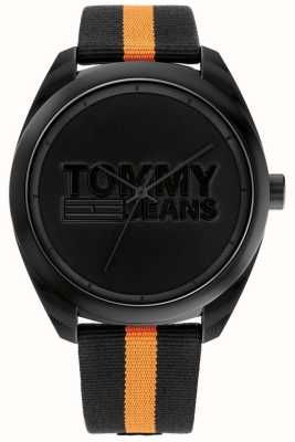 Tommy Jeans メンズ |ブラックダイヤル |黒とオレンジのナイロンストラップ 1792042