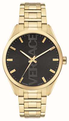 Versace V-バーティカル (42mm) ブラックダイヤル/ゴールドPVD ステンレススチール VE3H00622