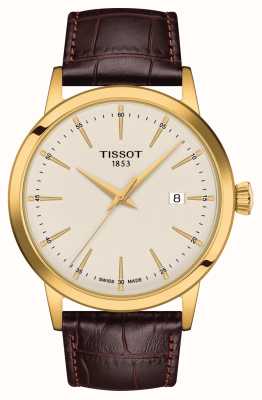 Tissot メンズクラシックドリーム |アイボリーダイヤル |茶色の革ストラップ T1294103626100