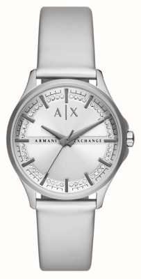 Armani Exchange ウィメンズ |シルバーダイヤル |クリスタルセット |シルバーpuレザーストラップ AX5270