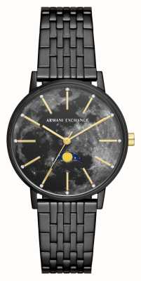 Armani Exchange ウィメンズ |ブラック ムーンフェイズ ダイヤル |ブラックステンレススチールブレスレット AX5587