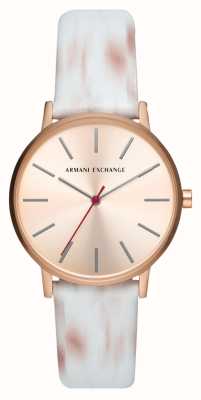 Armani Exchange ウィメンズ |ローズゴールド文字盤 |ホワイトとピンクのレザーストラップ AX5588