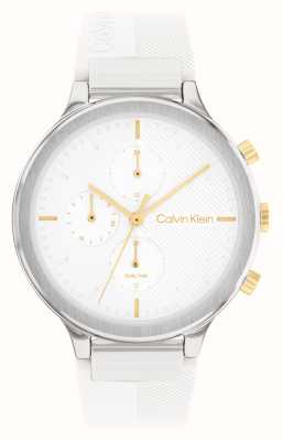 Calvin Klein ウィメンズ |ホワイト クロノグラフ ダイヤル |ホワイトシリコンストラップ 25200244