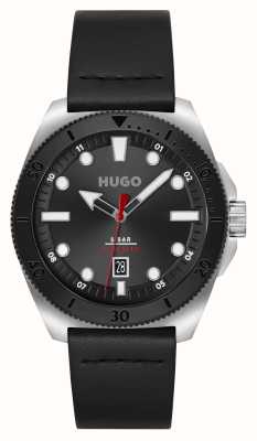 HUGO メンズ#訪問 |ブラックダイヤル |黒の革ストラップ 1530301