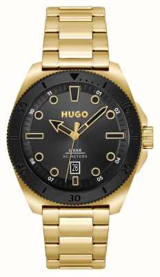 HUGO メンズ#訪問 |ブラックダイヤル |ゴールドステンレススチールブレスレット 1530304