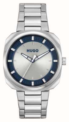 HUGO メンズ #甲高い |シルバーとブルーの文字盤 |ステンレススチールのブレスレット 1530309