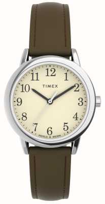 Timex レディース イージー リーダー クリーム ダイヤル ブラウン レザー ストラップ TW2V69000