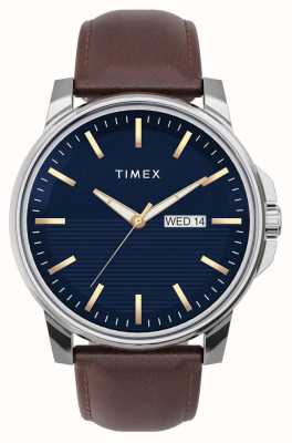 Timex メンズドレスブルーダイヤルブラウンレザーストラップ TW2V79200