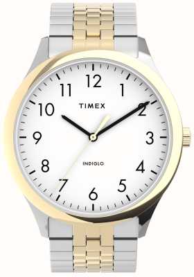 Timex メンズ イージー リーダー (40mm) ホワイト ダイヤル / ツートンカラーのステンレススチール ブレスレット TW2U40000