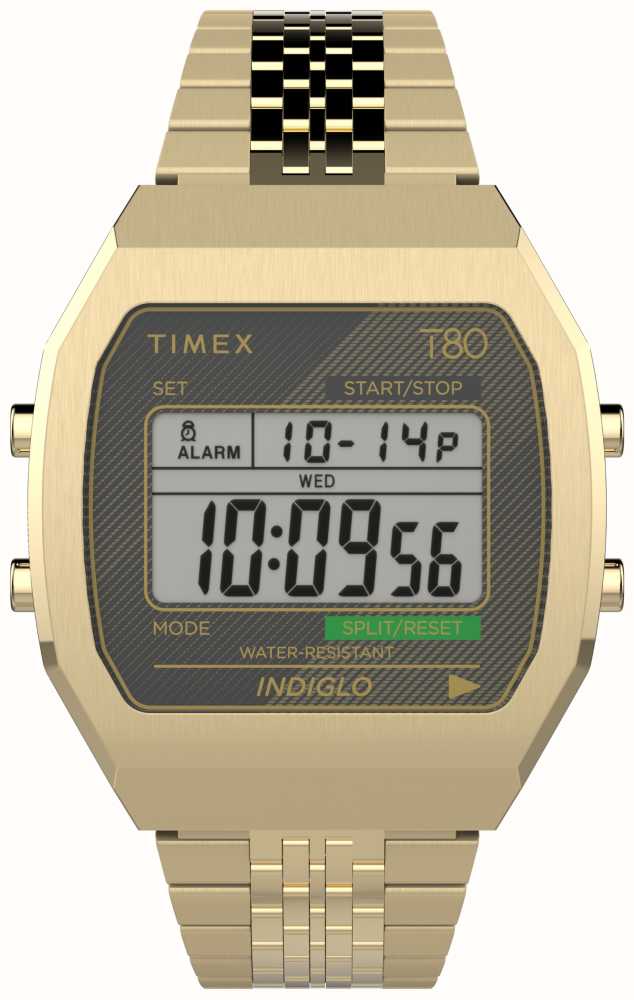 Timex T80 デジタル ディスプレイ ゴールドトーン ステンレススチール ブレスレット TW2V74300