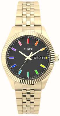 Timex レディース レガシー レインボー ブラック ダイヤル ゴールドトーン ステンレススチール ブレスレット TW2V61800