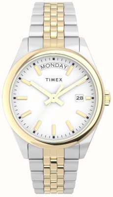 Timex レディース レガシー ホワイト ダイヤル / ツートンカラーのステンレススチール ブレスレット TW2V68500