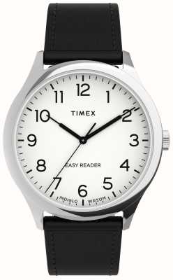 Timex メンズ イージー リーダー (40mm) ホワイト ダイヤル / ブラック レザー ストラップ TW2U22100