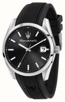 Maserati メンズ アトラツィオーネ (43mm) ブラックダイヤル/ブラックシリコンストラップ R8851151004