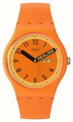 Swatch 誇らしげなオレンジのオレンジ文字盤/オレンジのシリコンストラップ SO29O700
