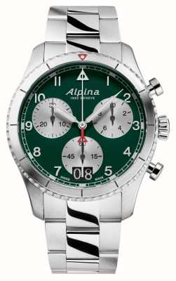 Alpina スタータイマー パイロット クォーツ クロノ ビッグデイト (41mm) グリーン文字盤/ステンレス AL-372GRS4S26B