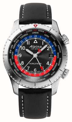 Alpina スタータイマー パイロット クォーツ ワールドタイマー (41mm) ブラック文字盤/ブラック カーフレザー AL-255BRB4S26