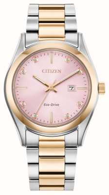 Citizen レディース エコ ドライブ (33mm) ピンク ダイヤモンドセット ダイヤル / ツートンカラーのステンレススチール ブレスレット EW2706-58X