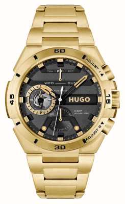 HUGO #ワイルド (46mm) ブラックダイヤル/ゴールドトーンステンレススチールブレスレット 1530338