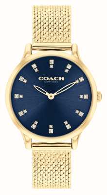 Coach レディース チェルシー (32mm) ブルー ダイヤル/ゴールド ステンレススチール メッシュ ブレスレット 14504218