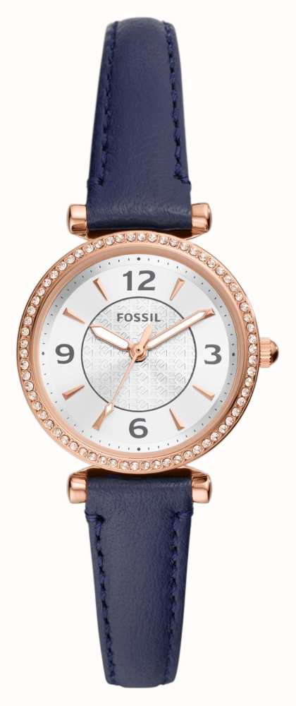 Fossil カーリー (28mm) シルバー文字盤/ブルーレザーストラップ