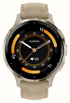 Garmin Venu 3s (41mm) ソフトゴールドステンレススチールベゼル/フレンチグレーレザーストラップ 010-02785-55
