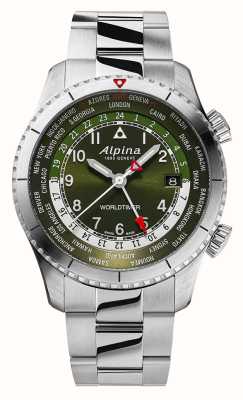 Alpina スタータイマー パイロット クォーツ ワールドタイマー (41mm) グリーン文字盤 / ステンレススチール AL-255GR4S26B