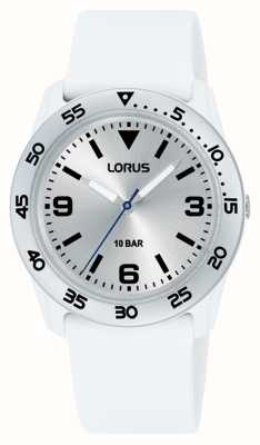 Lorus キッズクォーツ 100m(36.5mm) シルバーサンレイダイヤル/ホワイトPUストラップ RRX93HX9