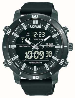 Lorus デュアルディスプレイクォーツクロノグラフ 100m (46mm) デジタルダイヤル/ブラックシリコン RW661AX9