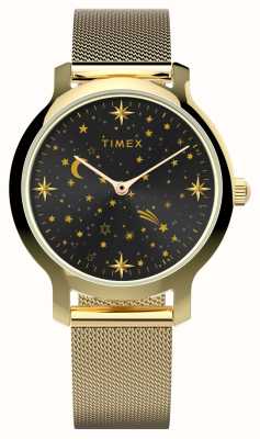 Timex レディース セレスティアル トランセンド (31mm) ブラック ダイヤル / ゴールドトーン スチール メッシュ ブレスレット TW2W21500