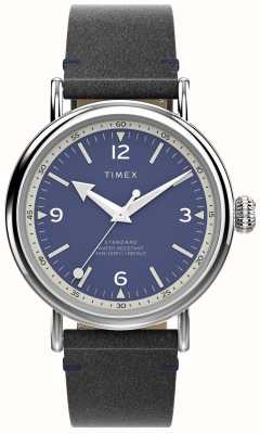 Timex メンズ ウォーターベリー (40mm) ブルー文字盤/ブラックレザーストラップ TW2V71300