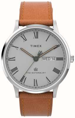 Timex メンズ ウォーターベリー (40mm) グレー文字盤 / タン レザーストラップ TW2V73600