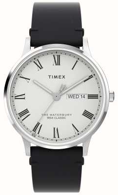 Timex メンズ ウォーターベリー クラシック (40mm) ホワイト文字盤 / ブラックレザーストラップ TW2W15000