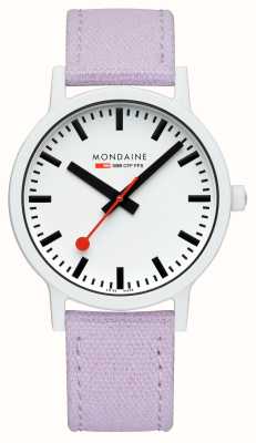Mondaine エッセンス（41mm）ホワイト文字盤 / パープルコットンテキスタイルストラップ MS1.41110.LQ1