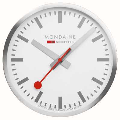 Mondaine Sbb 壁掛け時計 (25cm) ホワイト文字盤 / シルバートーンのアルミケース A990.CLOCK.18SBV