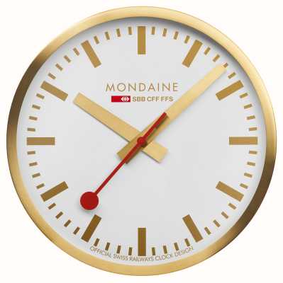 Mondaine Sbb ウォールクロック (25cm) ホワイト文字盤 / ゴールドトーンアルミニウムケース A990.CLOCK.18SBG