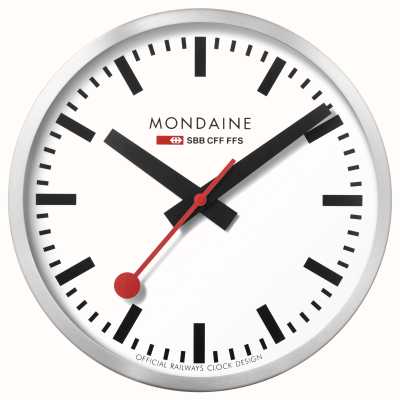 Mondaine Sbb 壁掛け時計 (40cm) ホワイト文字盤 / シルバートーンのアルミケース A995.CLOCK.16SBB