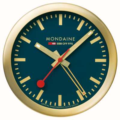 Mondaine SBB目覚まし時計、スイープ秒針（12.5cm）ブルー文字盤/ゴールドトーンアルミケース A997.MCAL.46SBG.1
