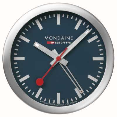 Mondaine SBB目覚まし時計、スイープ秒針（12.5cm）ブルー文字盤/シルバートーンアルミケース A997.MCAL.46SBV.1