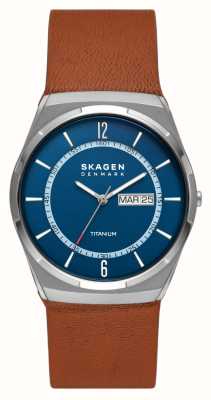 Skagen メンズ メルビーチタン(40mm) ブルー文字盤/ブラウン革ストラップ SKW6906
