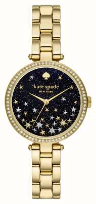 Kate Spade ホランド (34mm) ブラック スパークル ダイヤル / ゴールドトーン ステンレススチール ブレスレット KSW1814