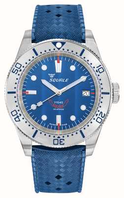 Squale 1545 スチールブルー (40mm) ブルー コート ド ジュネーブ ダイヤル / ブルー オマージュ トロピック ラバー 1545SSBLC.HTB