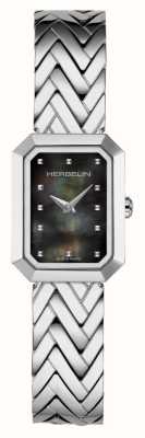 Herbelin レディース オクトゴーヌ (20.4mm) ブラック マザーオブパール ダイヤル / ステンレススチール ブレスレット 17446B49