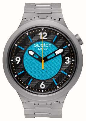 Swatch フロストブルーム (47mm) ブラック&ブルー文字盤/ステンレススチールブレスレット SB07S116G