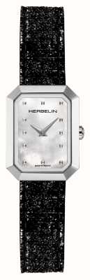 Herbelin レディース オクトゴーヌ (20.4mm) マザーオブパールダイヤル / ブラックグリッターレザーストラップ 17446AP19