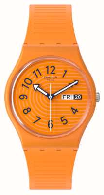 Swatch シエナのトレンディなライン (34mm) オレンジの文字盤 / オレンジのシリコンストラップ SO28O703