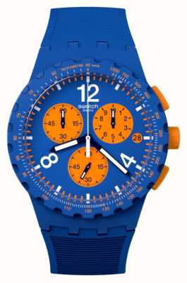 Swatch プライマリーブルー (42mm) ブルーとオレンジのクロノグラフダイヤル / ブルーのシリコンストラップ SUSN419