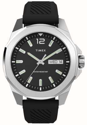 Timex エセックス アベニュー デイデイト (46mm) ブラック ダイヤル / ブラック ラバー ストラップ TW2W42900