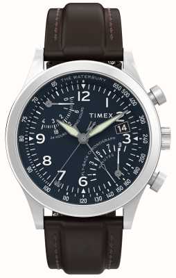 Timex ウォーターベリー トラディショナル フライバック クロノグラフ (42mm) ブルー ダイヤル / ブラウン レザー ストラップ TW2W47900